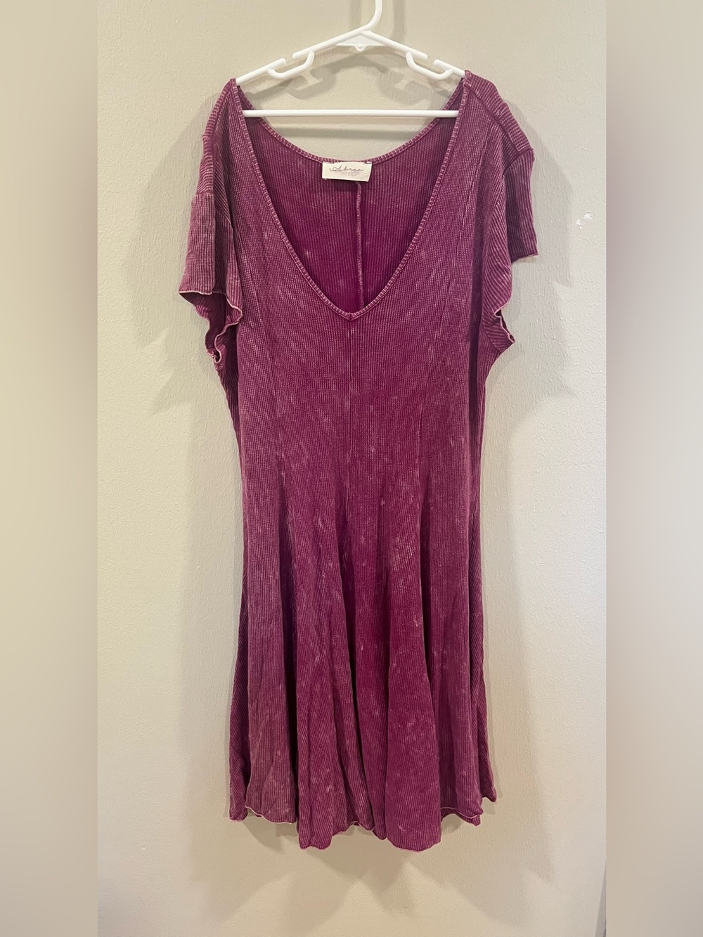 Abree Mineral Wash Ribbed V Neck Skater Dress - Size Small